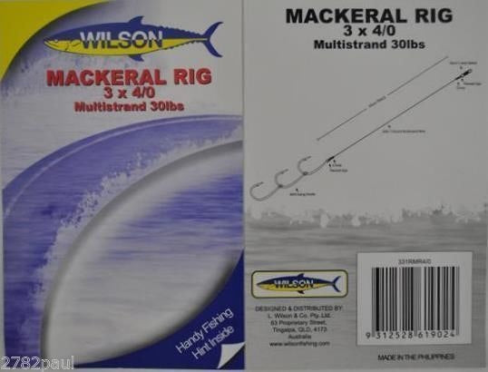 Wilson  Mackerel Fishing Rig 3x4/0 Hook-Setup - 30lb Multi Strand Wire