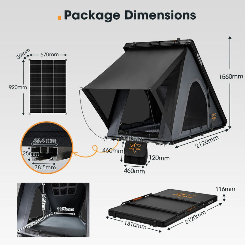 San Hima Kalbarri Lite Rooftop Tent Hardshell Grey+130W Solar Panel+Ladder&Rack