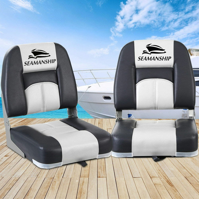 2X Folding Boat Seats Seat Marine Seating Set Swivels All Weather