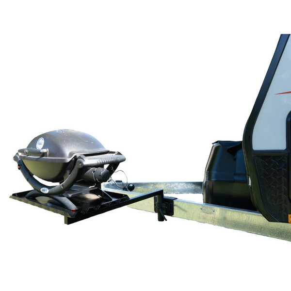 BBQ Arm Kit for Caravan or Trailer 850mm Arm, Reg Tray Black, Draw bar Mount