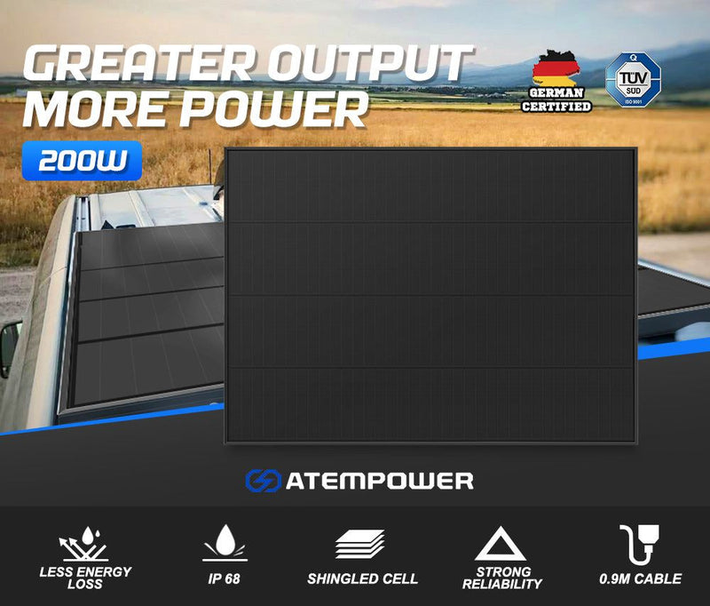Atem Power 12V 200W Solar Panel Kit Mono Shingled Caravan Power Charging Camping