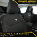 Ford Ranger T6.2 XL, XLS & Black Edition Neoprene 2x Front Row Seat Covers