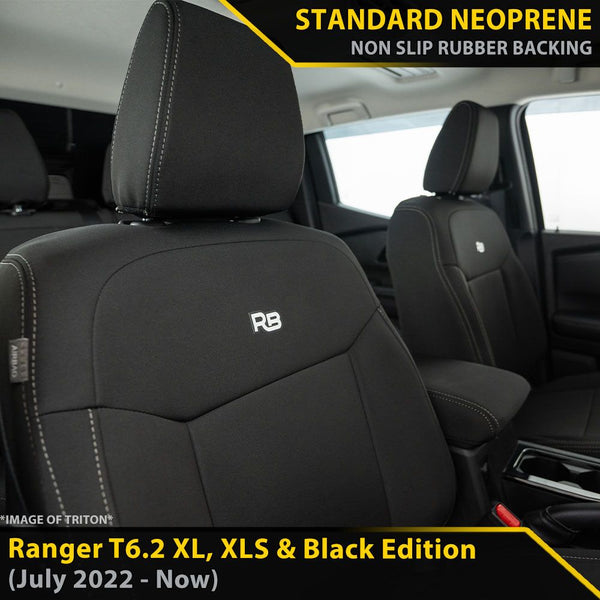 Ford Ranger T6.2 XL, XLS & Black Edition Neoprene 2x Front Row Seat Covers
