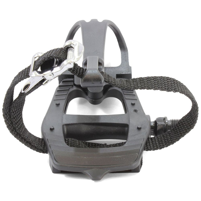 Bikelane Black Alloy Pedal and Nylon Toe Clip with Straps Set