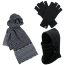 3pc Mens Black Winter Set - Fleece Balaclava, Knit Scarf & Thinsulate Gloves