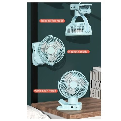 White USB Portable Camping Fan with LED Light and Remote Control