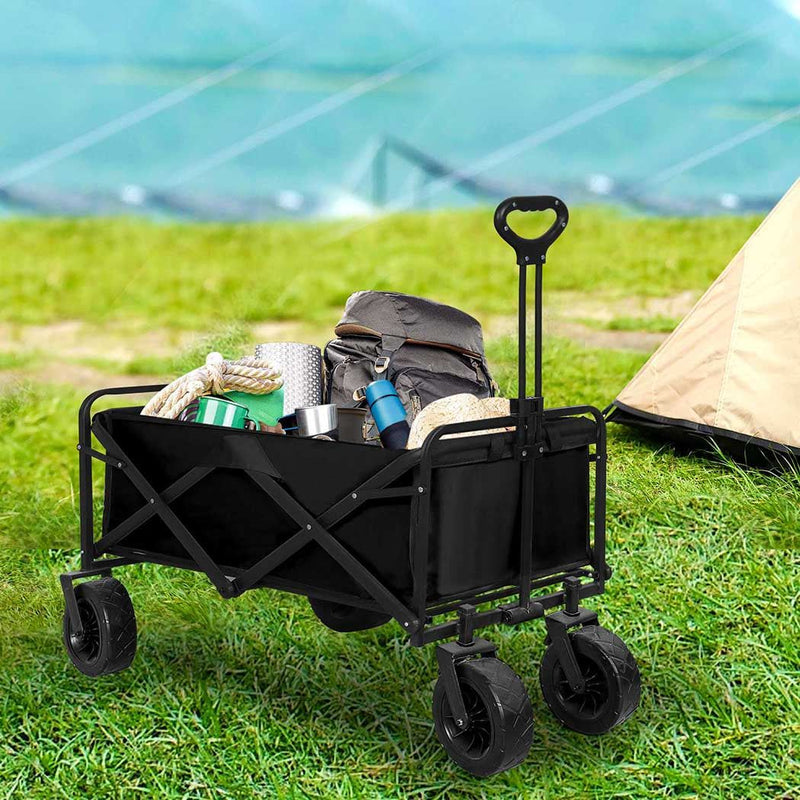 Lambu Garden Camping Trolley Outdoor Garden Wagon Cart Folding Widen Picnic Black