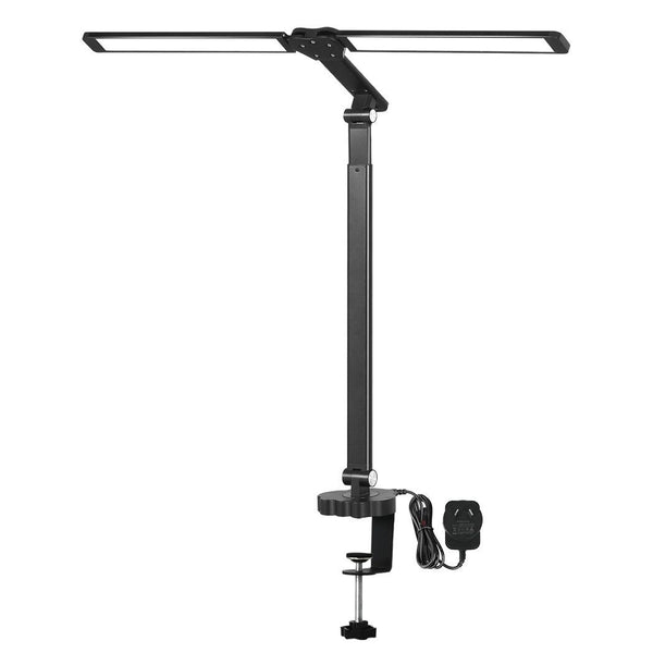 Emitto LED Desk Study Lamp Clamp Dimmable Adjustable Double Head Reading Light