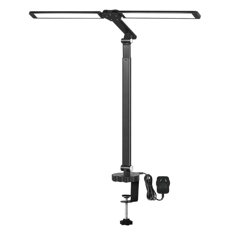Emitto LED Desk Study Lamp Clamp Dimmable Adjustable Double Head Reading Light