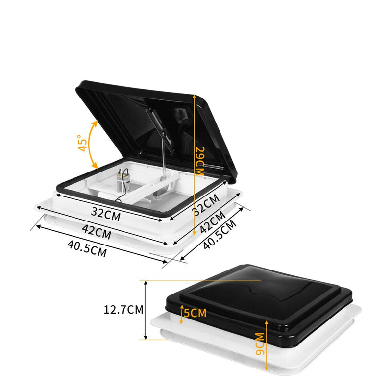 Manan Caravan Roof Vent 12V Fan RV Shower Hatch 355x355mm Flyscreen Motor Home