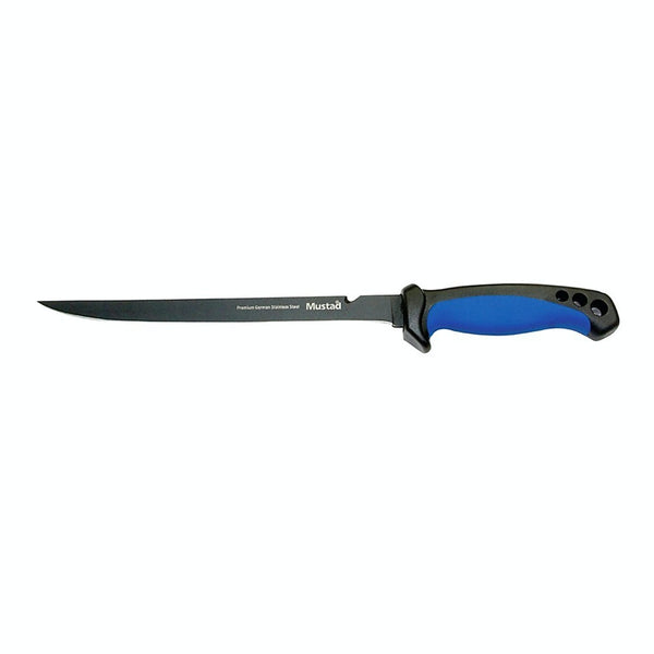 Mustad 8 Inch Stainless Steel Fillet Knife with Sheath - Black Teflon Coated