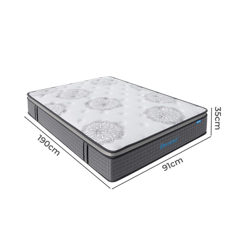 Dreamz Spring Mattress Bed Pocket Egg Crate Foam Medium Firm Single Size 35cm