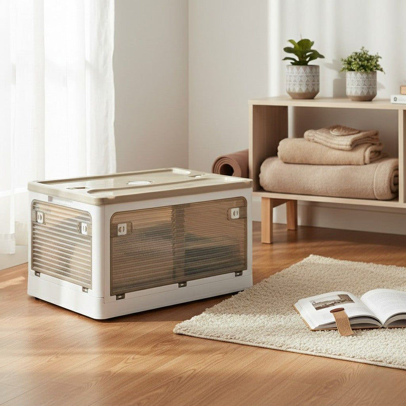 55L Storage Boxes Stackable Container with Lid 5 Sides Open Wardrobe Foldable