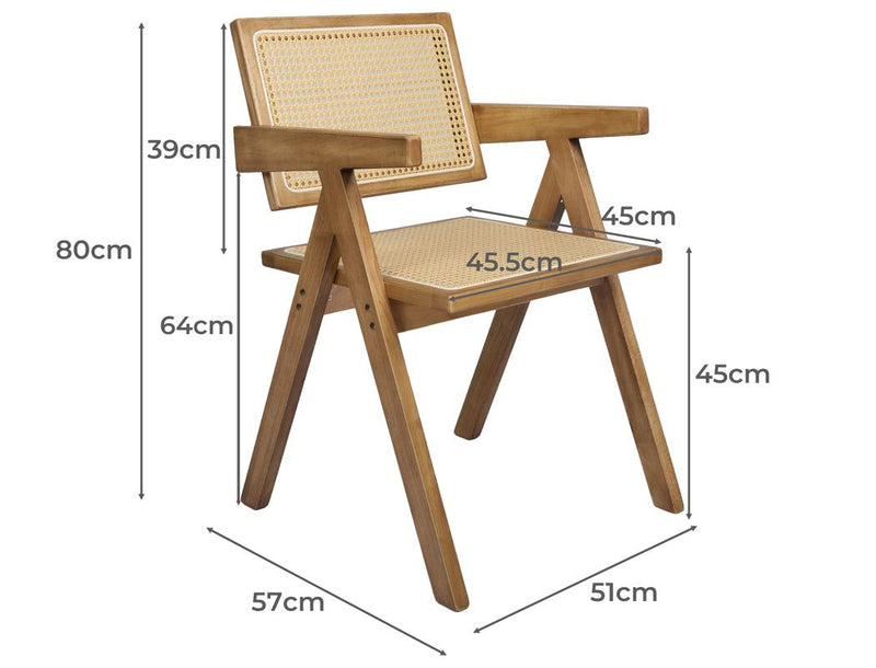 Levede 4x Dining Chair Solid Wood Rattan Armchair Wicker Accent Lounge Chairs