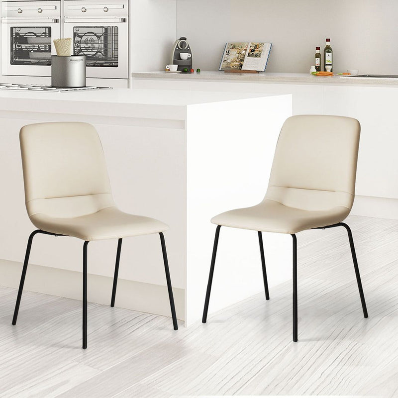 Levede Set of 4 Stackable Dining Chairs Kitchen Lounge Chair PU Leather Beige