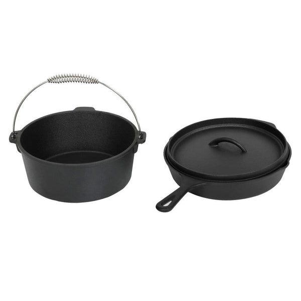 Toque 3Pcs Cast Iron Frying Pan and Cast Iron Pot Set Camping Kitchen Cookware
