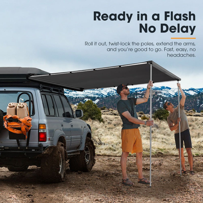 San Hima Car Side Awning 2x2.5m Pull-out Telescoping Poles Waterproof Camping
