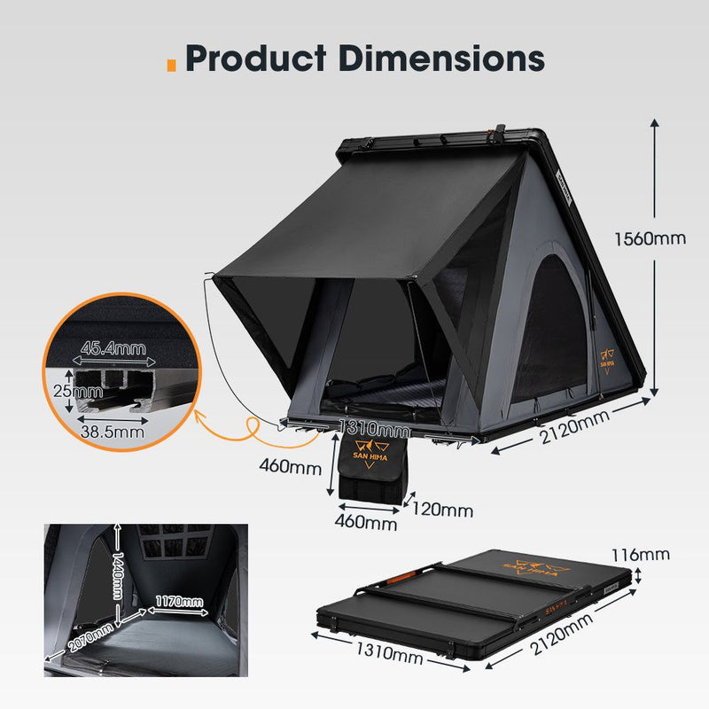 San Hima Kalbarri Lite Rooftop Tent Hardshell With Ladder & Rack Camping Grey