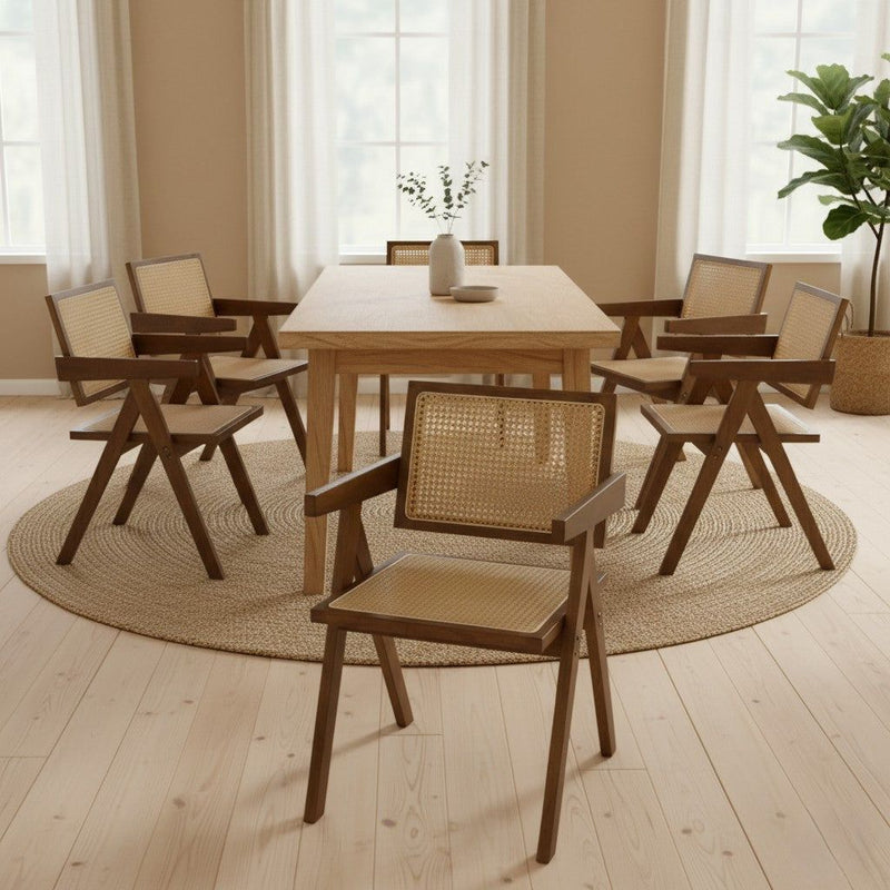 Levede 6x Armchair Dining Chair Wicker Wooden Chairs Rattan Accent Lounge Seat