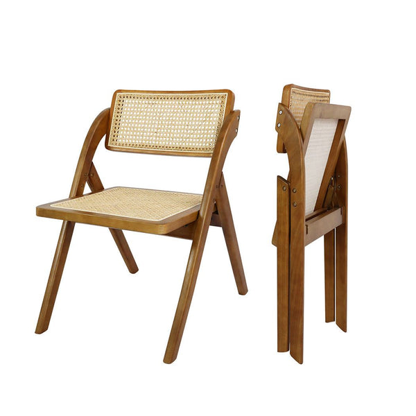 Levede 2x Foldable Dining Chairs Accent Wooden Chair Rattan Furniture Lounge