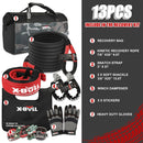 X-BULL 4X4 Recovery Kit: Kinetic Rope, Snatch Strap, Winch Damper 13Pcs