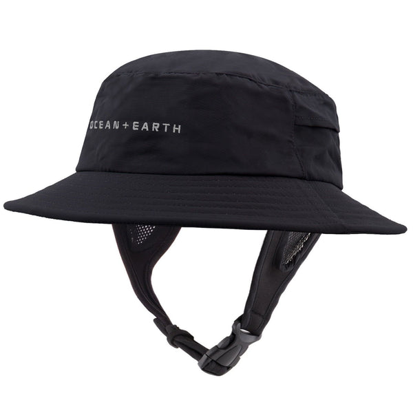Ocean & Earth Bingin Youth 56cm Soft Peak Surf Hat with Chin Strap (Black)