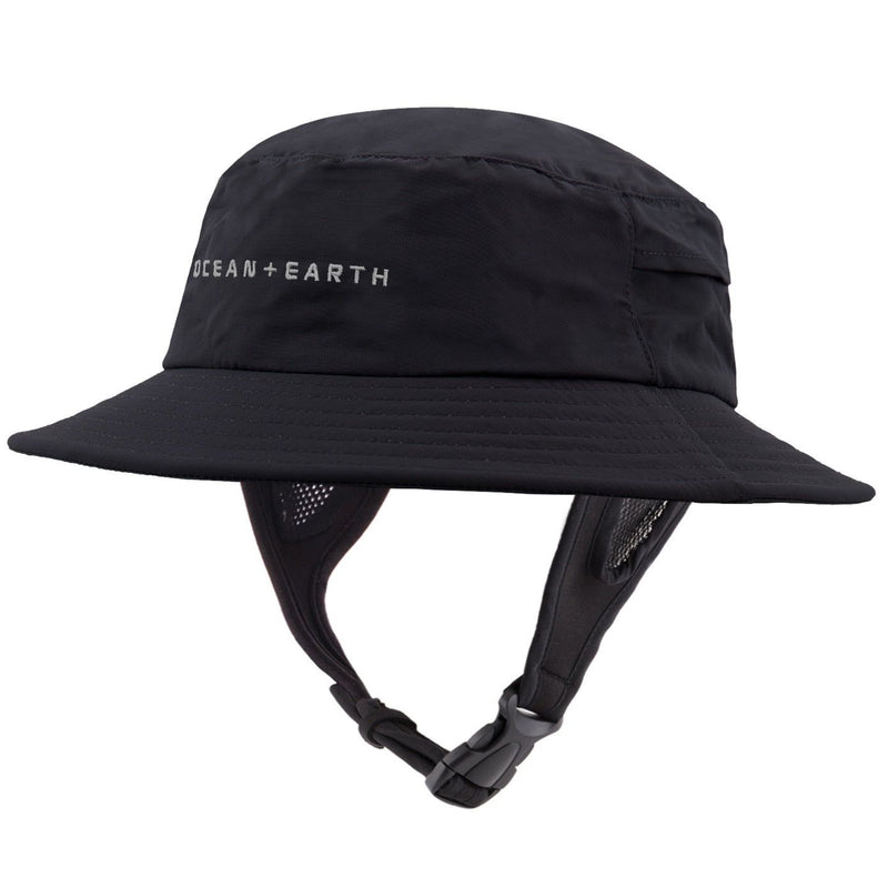 Ocean & Earth Bingin Youth 56cm Soft Peak Surf Hat with Chin Strap (Black)