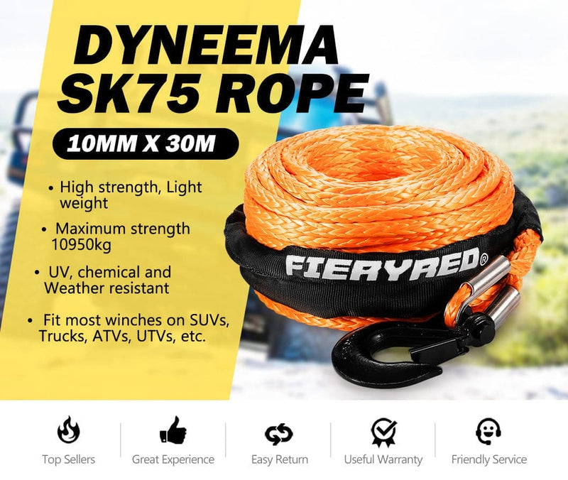 Winch Rope 10Mm X 30M Synthetic Rope