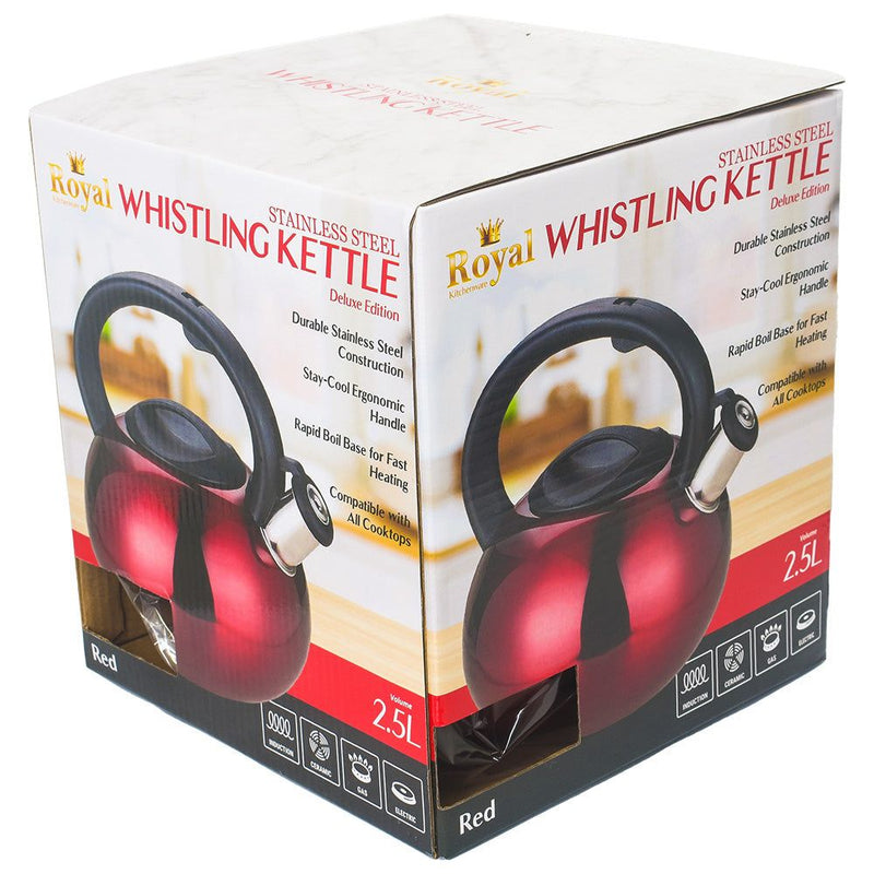 Royal Deluxe Stainless Steel Whistling Kettle 2.5L Red