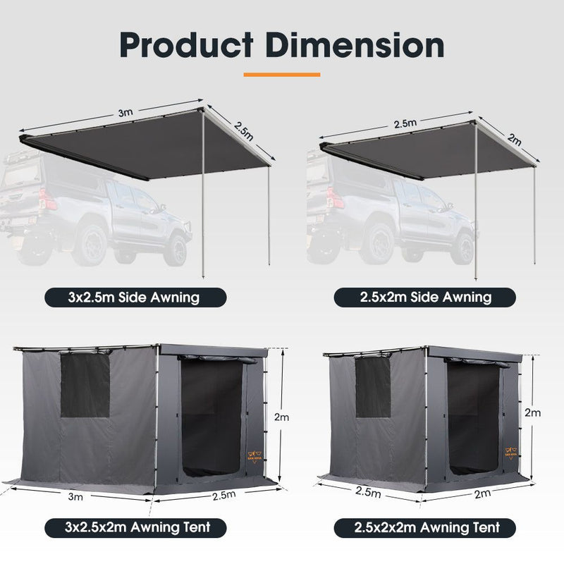 San Hima Car Side Awning Tent 2x2.5m/2.5x3m Portable Camping Waterproof Shade