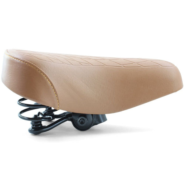 Brown Ladies Retro Bike Saddle 250mm x 190mm Vinyl Quilted Top Dual Coil Springs