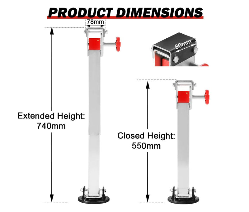 4x 740MM Drop Down Corner Legs 1500LBS Caravan Camper Trailer Stabilizer