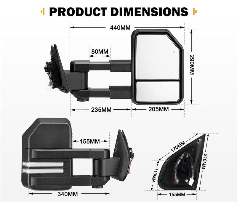 San Hima Extendable Towing Mirrors Gen2 for Isuzu MU-X MY2021-On