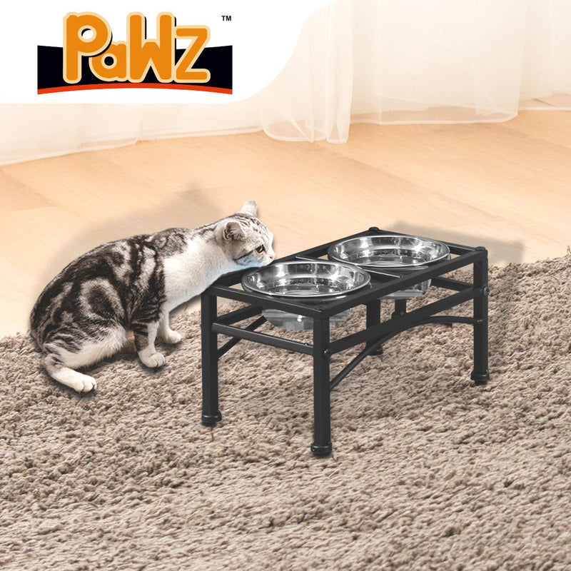 Pawz Dual Elevated Raised Pet Dog Feeder Bowl Stainless-Steel Food Water Stand