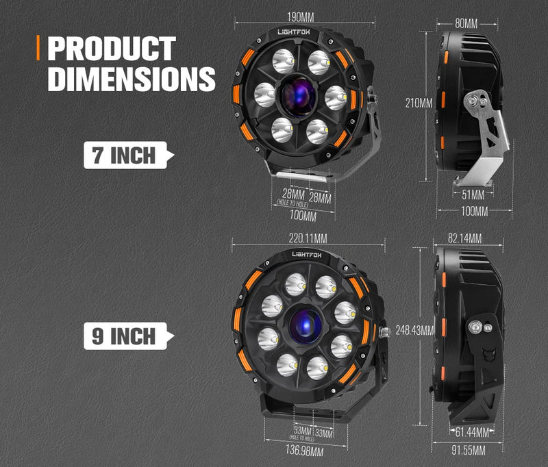 LIGHTFOX 7 inch+9 inch Osram Laser LED Driving Lights