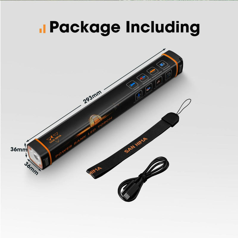 San Hima LED Torch Light Large Power Bank Lithium Flashlight USB Rechargeable