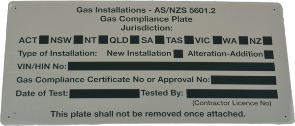 LPG Compliance Plate AS/NZS 5601.2