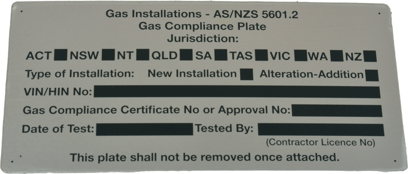 LPG Compliance Plate AS/NZS 5601.2