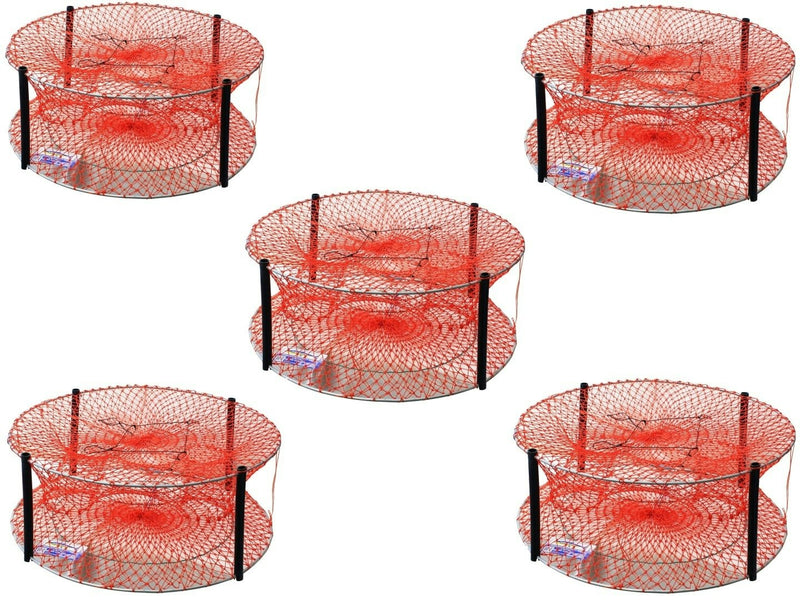 5 x Wilson Heavy Duty Round Crab Traps - Bulk Pack of 4 Entry Crab Pots - 24 Ply