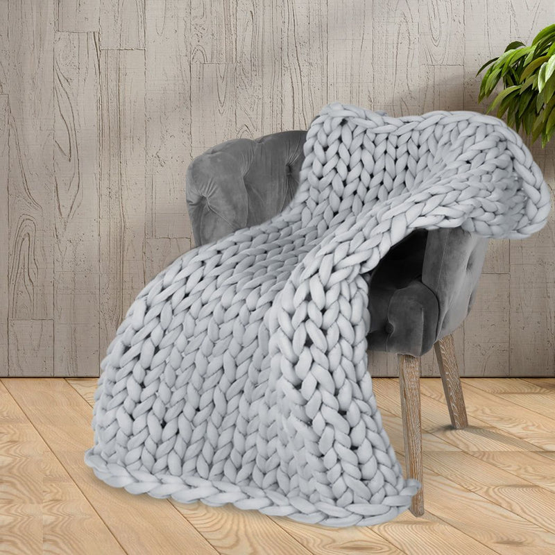 Dreamz Knitted Weighted Blanket Chunky Bulky Knit Throw Blanket 3kg Grey