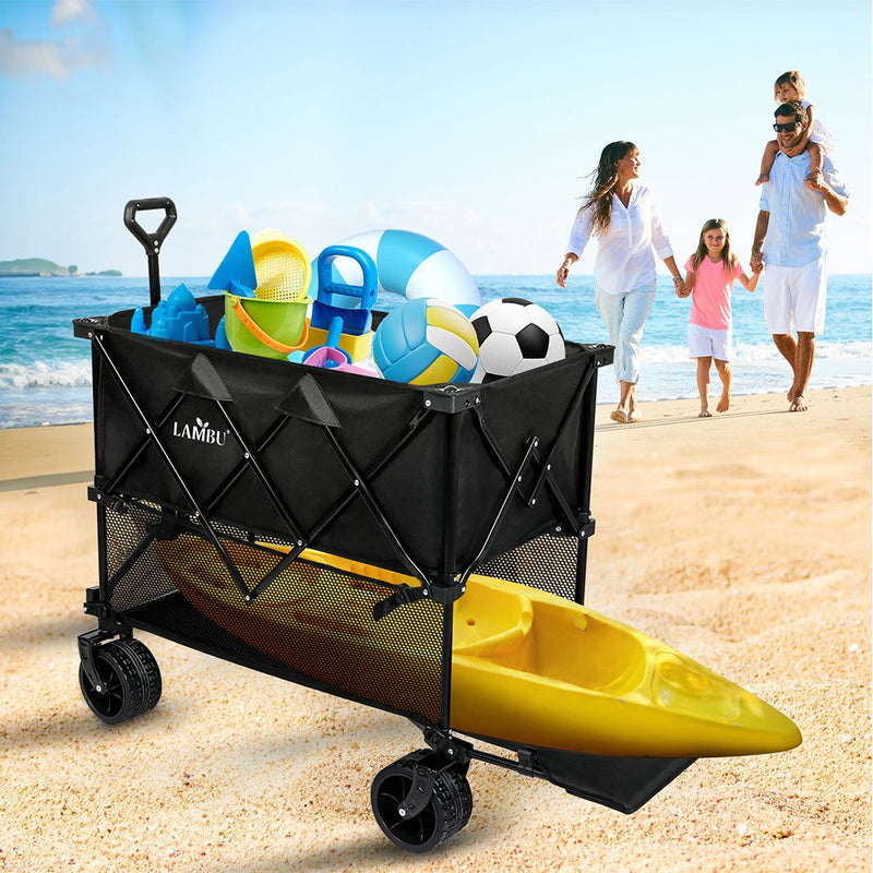 Lambu Folding Wagon Cart 400L Double Decker Camping Shopping Trolley Wheels