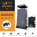 San Hima Camping Shower Tent Grey & Gas Hot Water Heater Black &Shower Tent Base