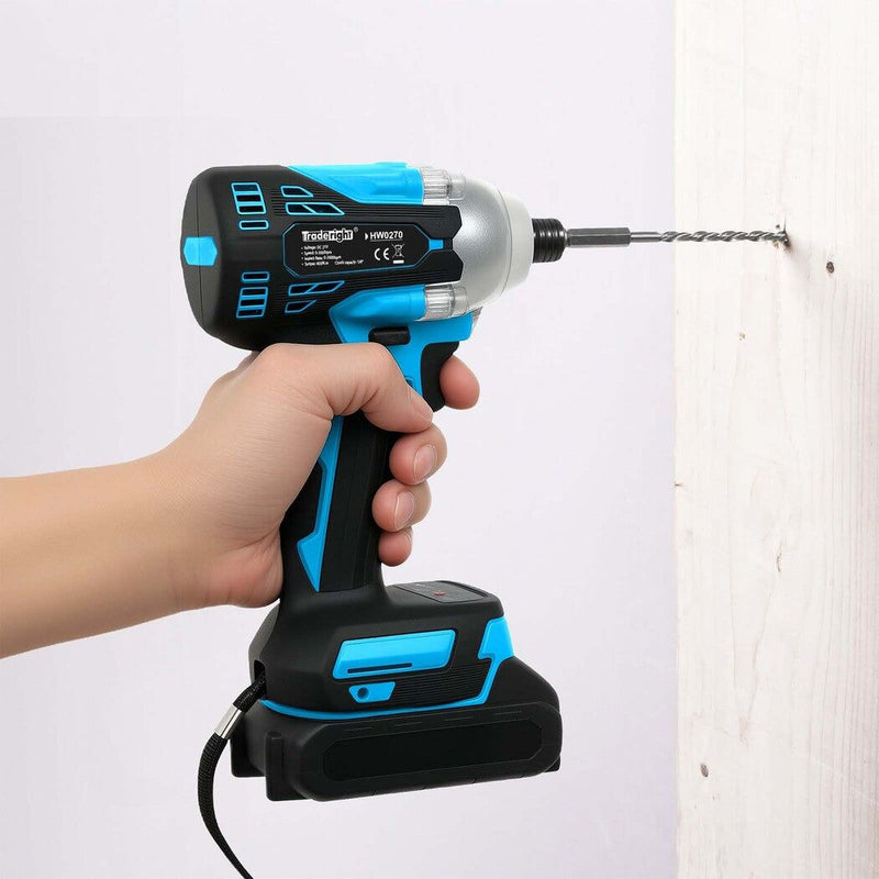 Traderight 21V Cordless Brushless Impact Driver 2 Battery 1/4" Electric Wrench