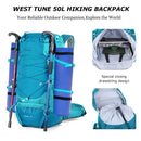 50L Hiking Backpack with Rain Cover Waterproof Rucksack Blue