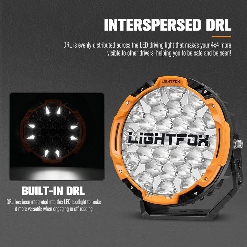 LIGHTFOX 9 inch Osram LED Driving Lights Round Black Spotlight DRL Offroad Truck 4x4