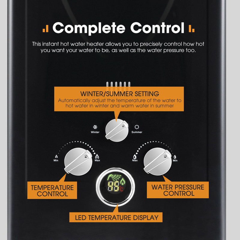 SAN HIMA Camping Shower Tent Awning Instant Fold-Out With 8L Gas Hot Water Heater