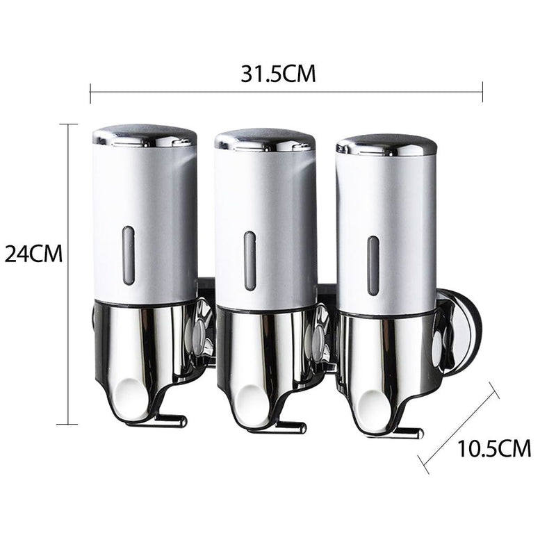Traderight Group  3 Bottles Bathroom Shower Soap Dispenser Shampoo Gel Pump Wall 1500ml Silver