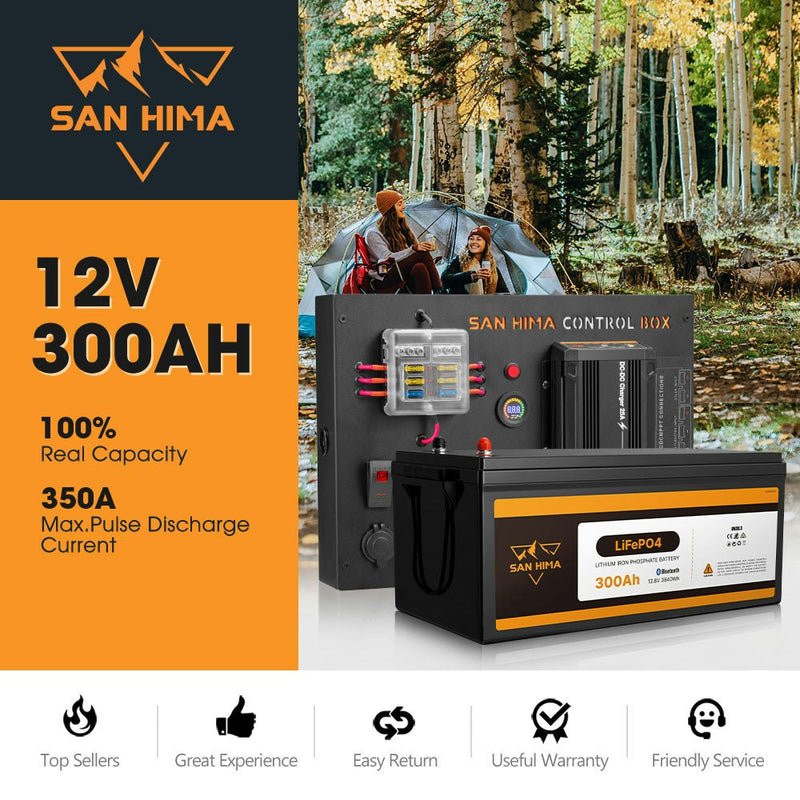 San Hima 12V 300Ah Lithium Iron Phosphate Battery + 12V Control Box W/ Fuse 4X4