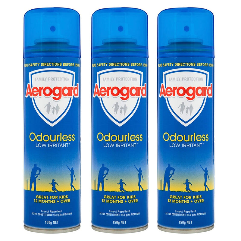 3x Aerogard 150g Adults/Kids 12m+ Odourless Insect Repellant Spray 4h Protection