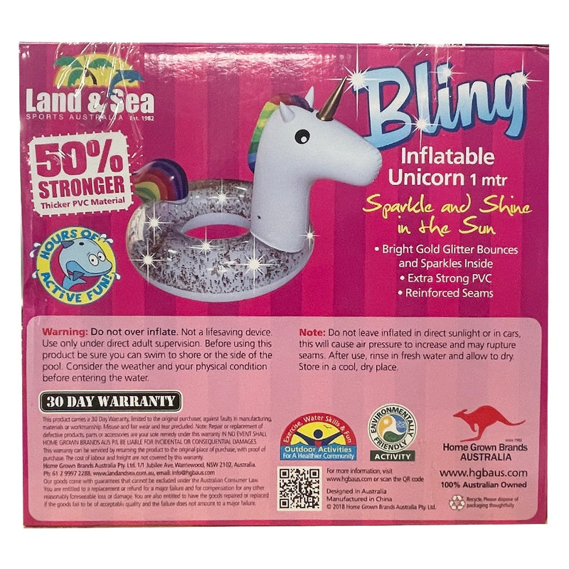 Land & Sea 1m Bling Unicorn Ring Inflatable Water Pool Float/Floating Outdoor
